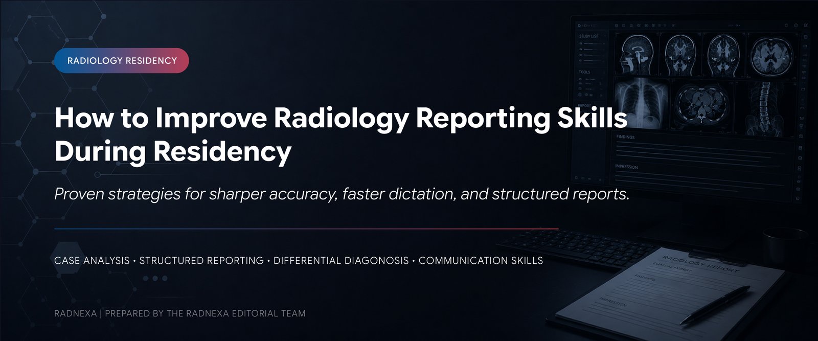 Comparison of a disorganised findings list and a structured radiology report with a clear impression